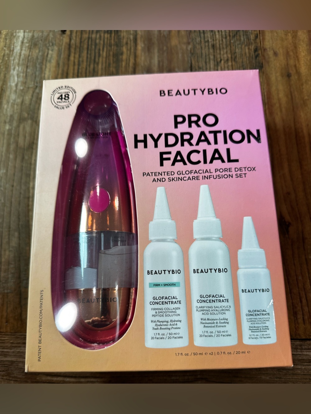BEAUTYBIO Pro Hydration Facial Device & GloFacial Concentrates - Pink/Rose Gold